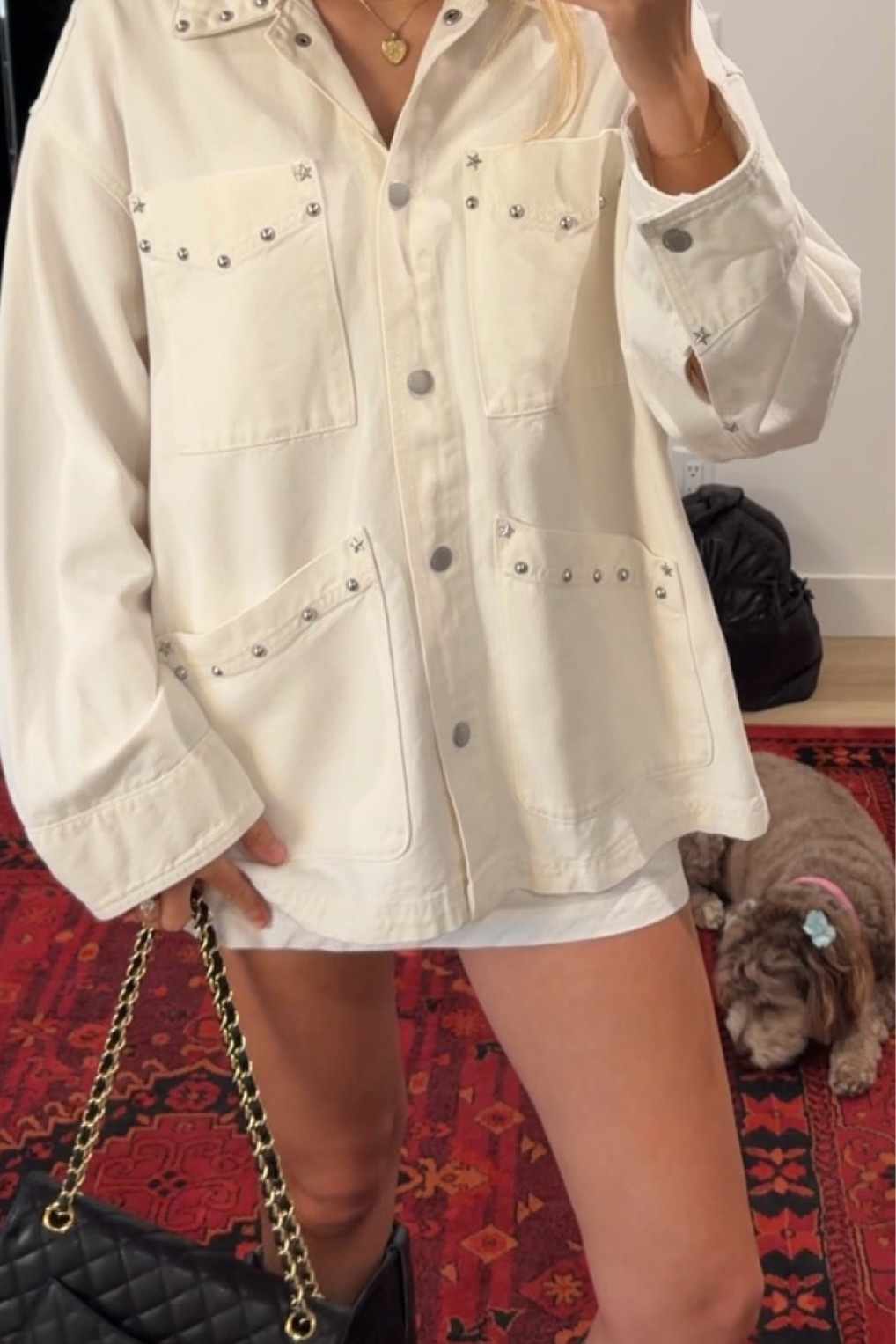 This is targets universal threads chore studded denim jacket - target doesn’t sell anymore but can find on poshmark and Depop!! 