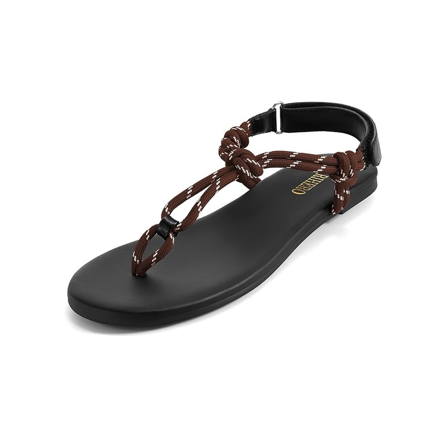 Rihero Rope Thong Sandals for Women Ankle Strap Slip On Comfortable Beach Flat Sandals | Amazon (US)