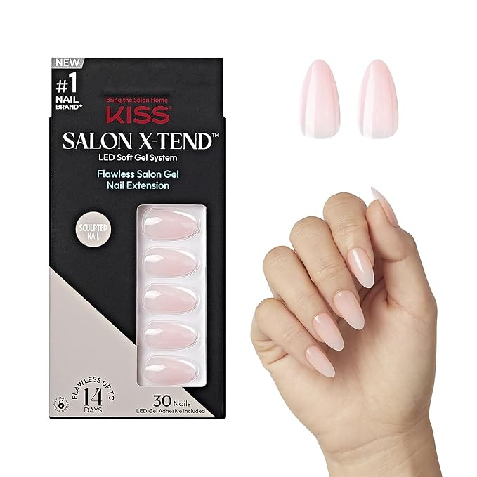 KISS Salon X-tend, Press-On Nails, Nail glue included, 'Gloria', Light Beige, Medium Size, Almond... | Amazon (US)