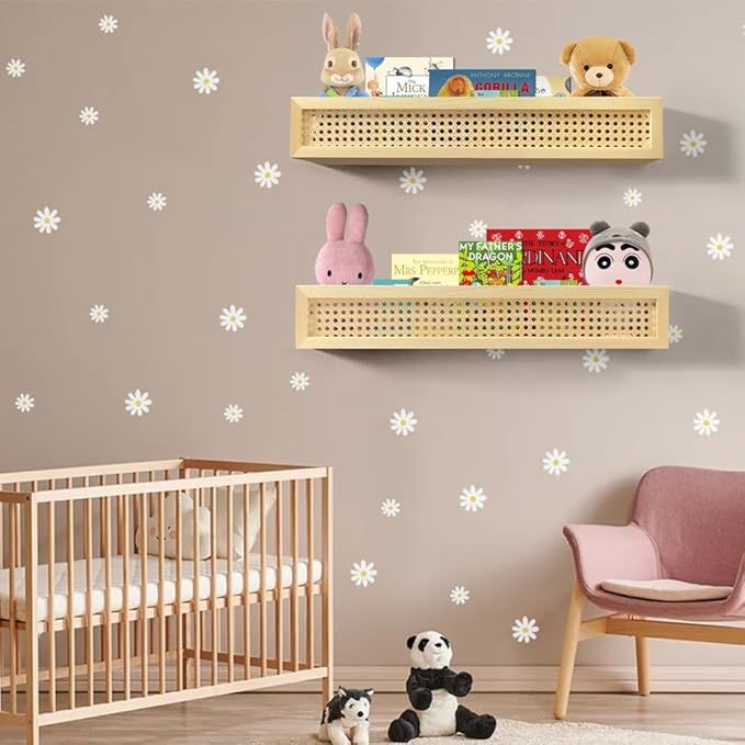 Lixintray Rattan Wall Shelf 24 Inch Set of 2 - Boho Floating Shelf for Nursery Decor & Playroom D... | Amazon (US)