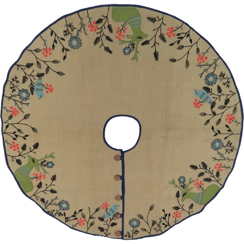 Arcadia Home Handmade Christmas Tree Skirt in Jute - Embroidered Forest Scene | Wayfair | Wayfair North America