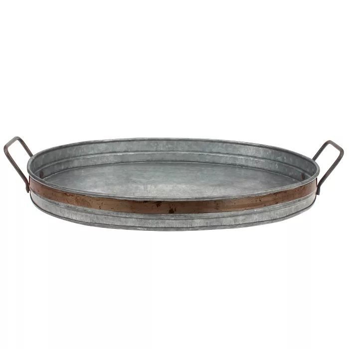 Aged Galvanized Tray with Rust Trim and Handles - Gray - Stonebriar | Target