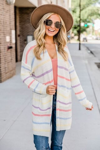 Say Yes To Love Rainbow Striped Cardigan | The Pink Lily Boutique