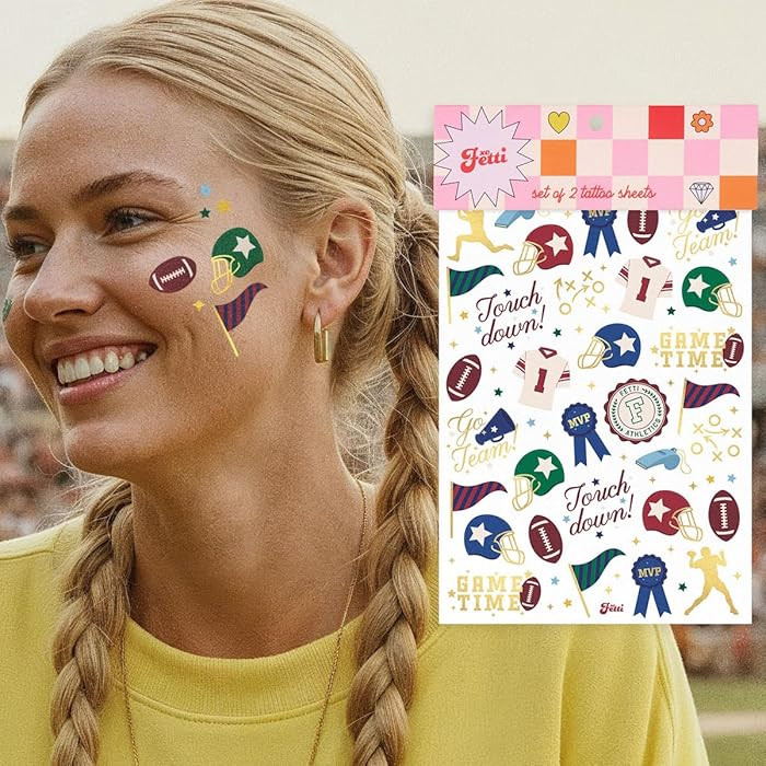 xo, Fetti Football Temporary Tattoos - 64 Gold Foil Styles | Game Day Birthday Decorations, Tailg... | Amazon (US)