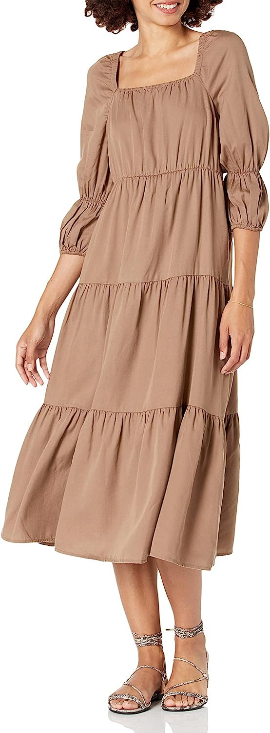 The Drop Women's Keyla Puff-Sleeve Square-Neck Tiered Midi Dress | Amazon (US)