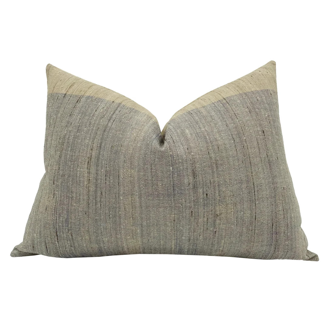 Indian Silk Pillow Cover, Gray and Tan Vintage Wool Pillow,  Bhujodi Wool, Boho Pillow, Wool Pill... | Etsy (US)