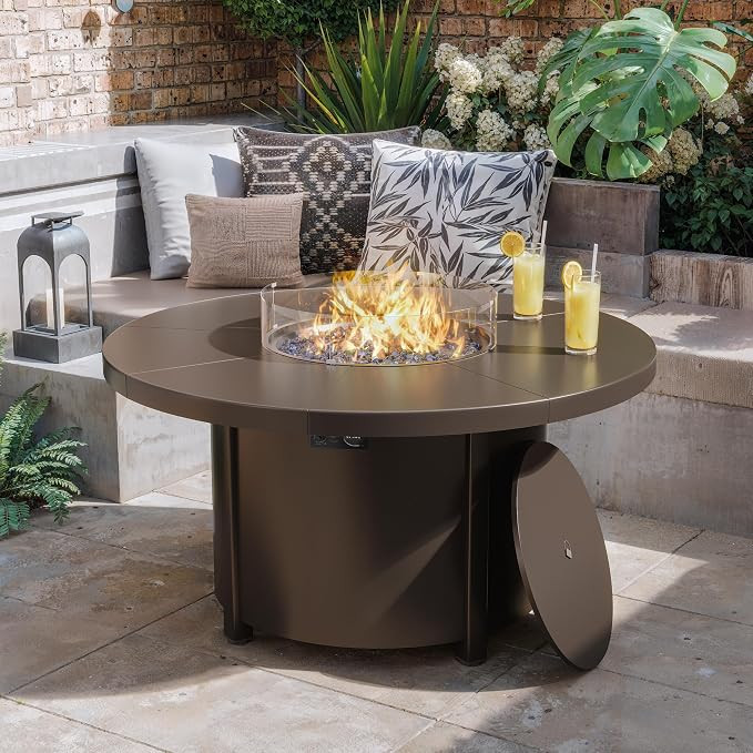 Round Gas Fire Pit Table 48in, 40000 BTU Outdoor Propane Fire Pit with Round Metal Tabletop, Adju... | Amazon (US)