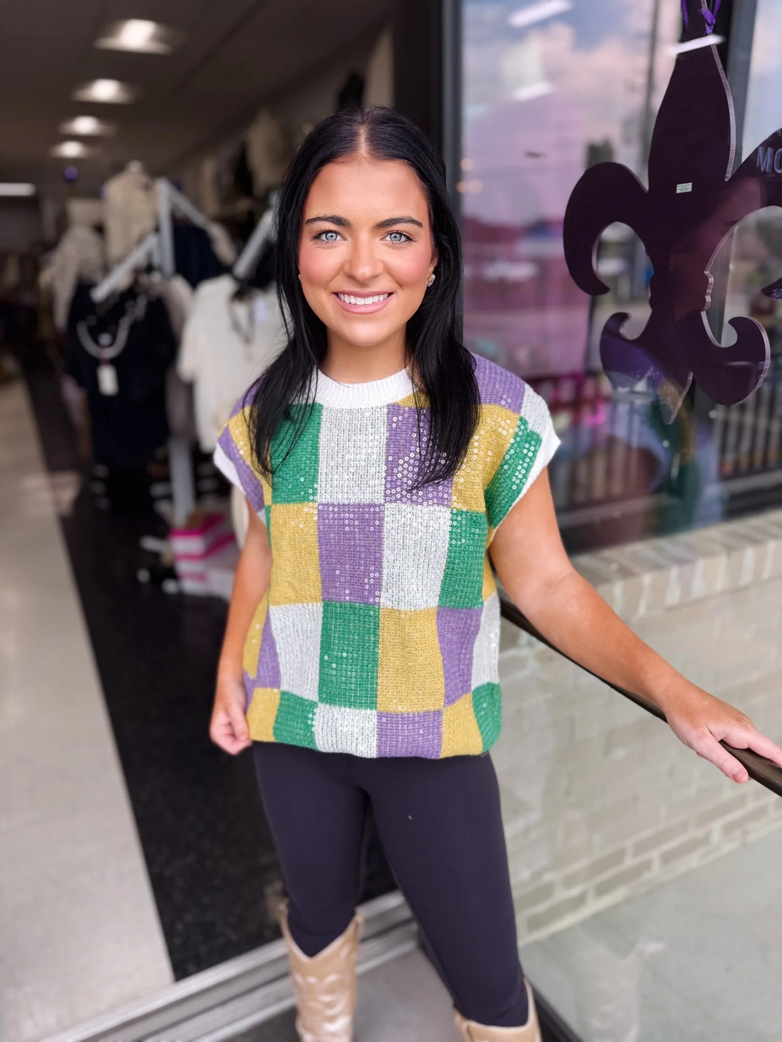 Sequin Mardi Gras Checker Top | Shop.app