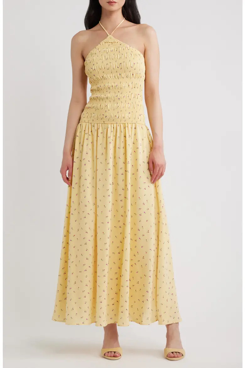 Aradia Ditsy Floral Shirred Halter Midi Dress (Women) | Nordstrom | Nordstrom