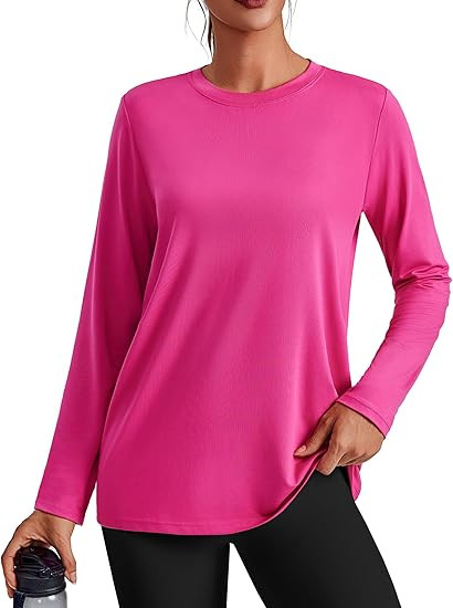 PINSPARK Workout Tops for Women Long Sleeve Yoga Shirts Crew Neck Athletic Top Loose Fit for Runn... | Amazon (US)