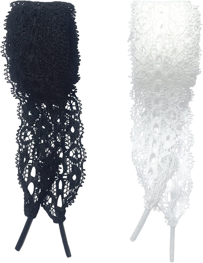 Meow Love 2 Pairs Lace Shoelaces 3cm Wide Black White for Sneakers Women | Amazon (US)