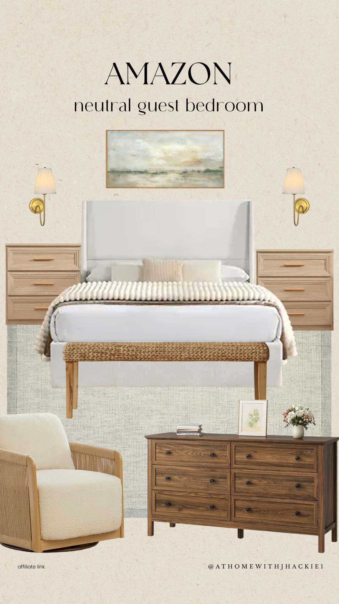 Guest bedroom decor, amazon bedroom furniture, neutral guest room design, upholstered bed frame, wood dresser bedroom, bedside sconces modern, neutral bedding ideas, cozy guest bedroom, area rug bedroom neutral, bedroom wall art landscape, modern farmhouse bedroom, warm neutral home decor, amazon home finds bedroom, serene bedroom styling 

 

#LTKHome