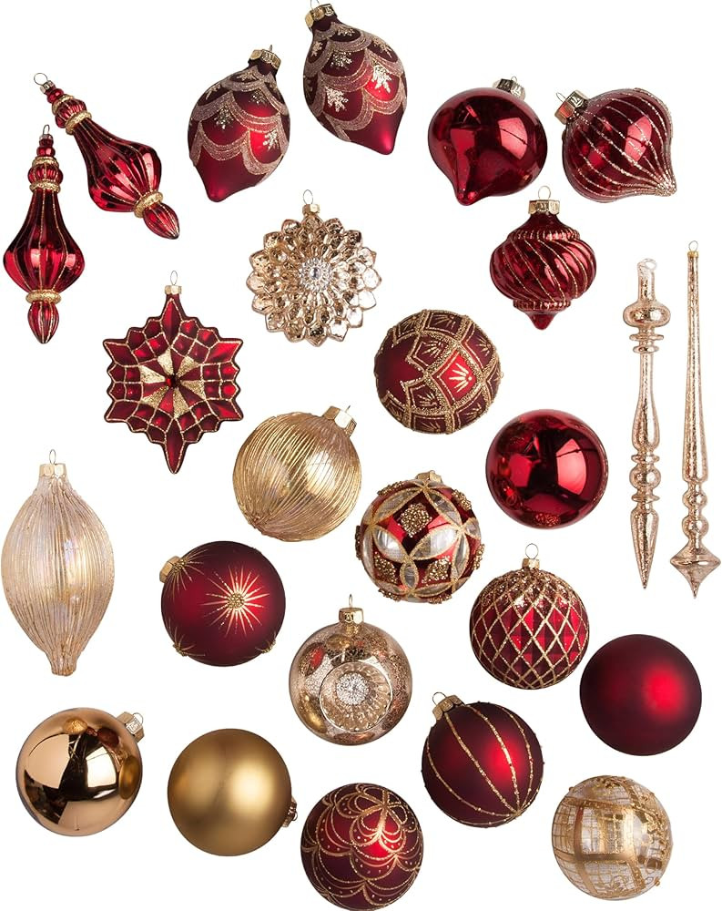 Balsam Hill Brilliant Bordeaux Bauble Christmas Ornaments Set - Glitter & Grandeur Vintage Style ... | Amazon (US)