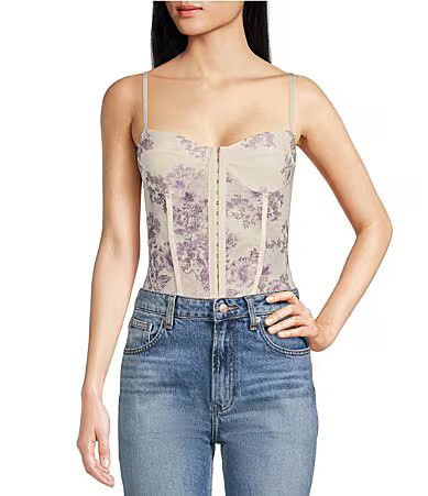 Free People Night Rhythm Printed Sweetheart Neck Bodysuit - M | Dillard's