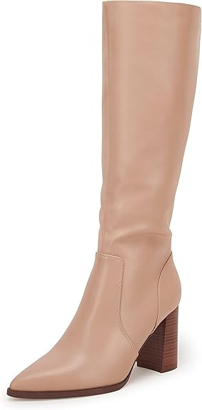 Coutgo Women’s Knee High Boots Chunky Block Heel Pointed Toes Full Side Zipper Boots | Amazon (US)