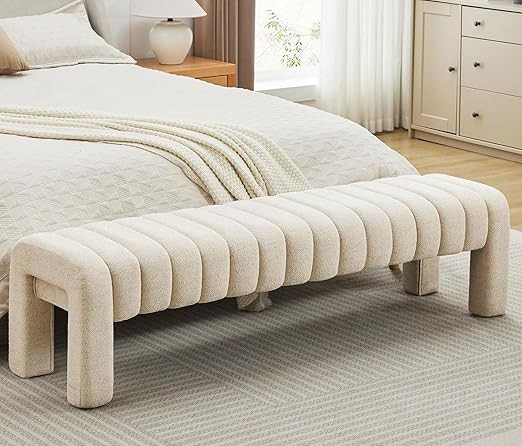 63" Upholstered Bed Bench, Channel Tufted Bench for Entryway, Accent Window Seat for Living Room,... | Amazon (US)