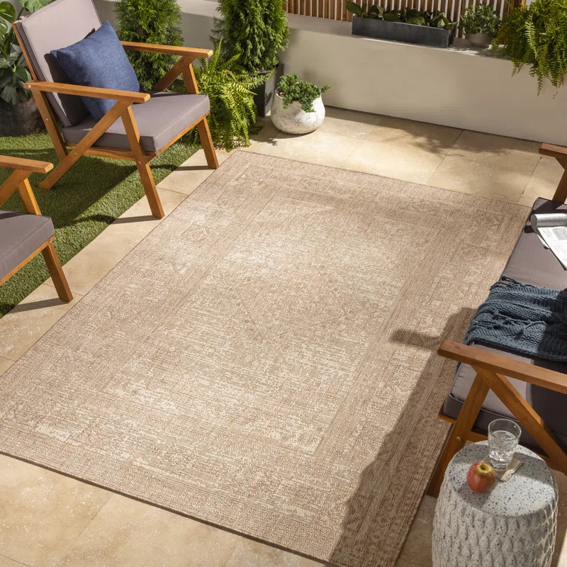 Corryn Machine Woven Khaki Indoor/Outdoor Rug | Wayfair North America