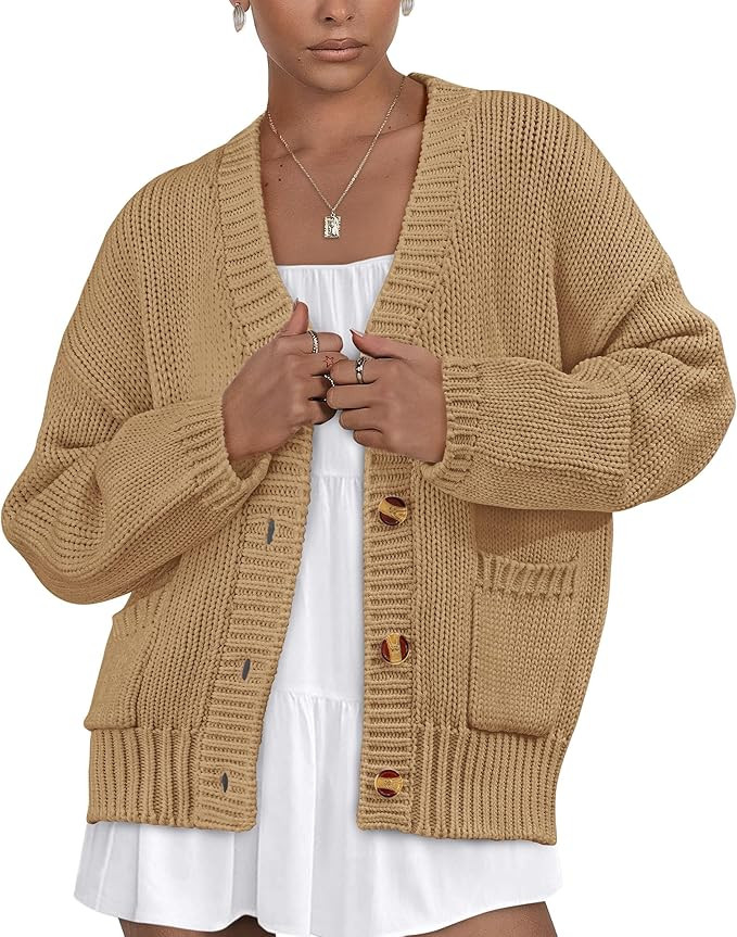 PRETTYGARDEN Women's Cardigan Sweaters Long Sleeve Open Front Button Up V Neck Ribbed Knit Fall S... | Amazon (CA)