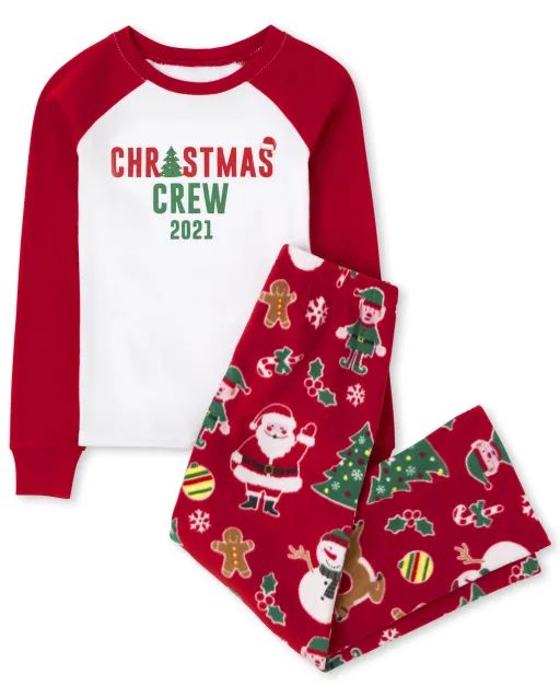 Unisex Kids Matching Family Long Sleeve Christmas Crew Snug Fit CottonTop  And Print Fleece Pants... | The Children's Place