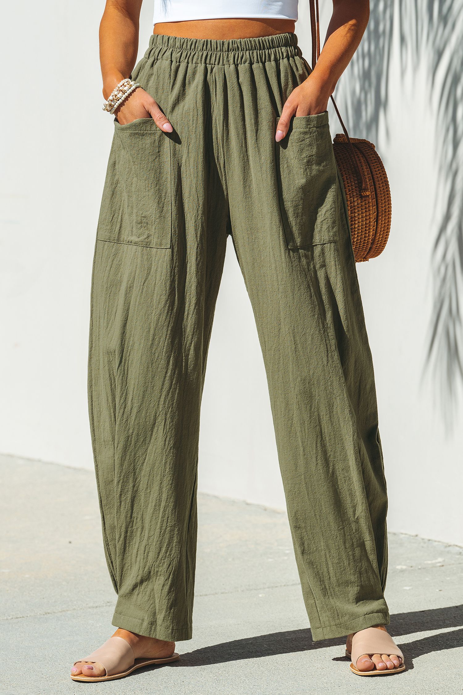 Green Patch Pocket Tapered Leg Pants | Cupshe US
