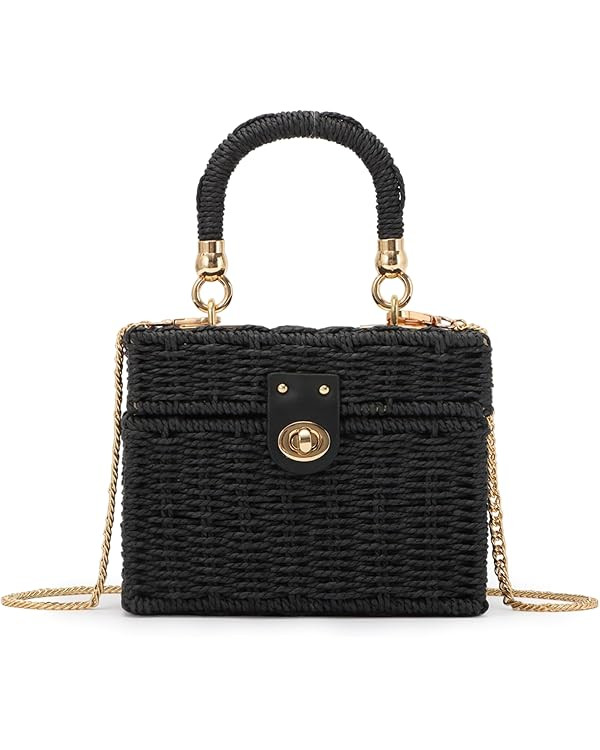 Fecialy Women Handwoven Rattan Handbag Beach Straw Tote Bag Square Boho Crossbody Bag | Amazon (US)