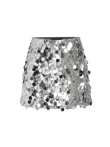 CIDER Sequin Mid Waist Sparkle Skirt Party Club Night Out Mini Skirt for Women Trendy Silver | Amazon (US)