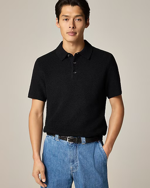 Short-sleeve cotton seed-stitch sweater-polo | J. Crew US