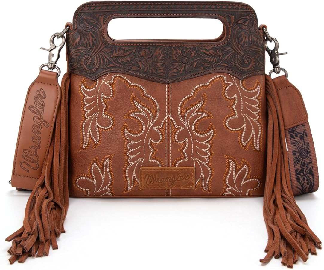 Wrangler Top Handle Handbags Western Fringe Crossbody Bag for Women Embroidered Boot Scroll Ladie... | Amazon (US)