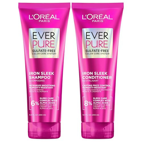 L'Oreal Paris Sulfate Free Iron Sleek Smoothing Shampoo and Conditioner, Frizz Control and Humidity-Resistant Formula with Alpha-Acids, EverPure Hair Care, 1 Kit | Amazon (US)