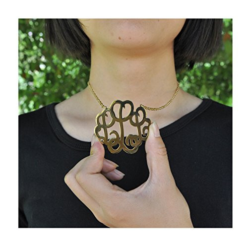 HUAN XUN 14K Gold Plated Stainless Steel Gold Monogram Pendant Necklace, Letter L | Amazon (US)