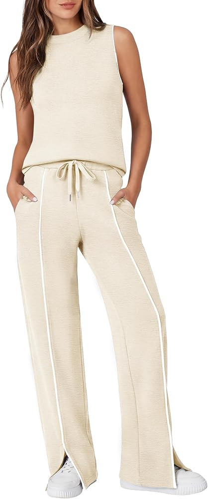 Casly Lamiit 2 Piece Sets for Women Matching Set Summer Outfits Sleeveless Tops Wide Leg Pants wi... | Amazon (US)