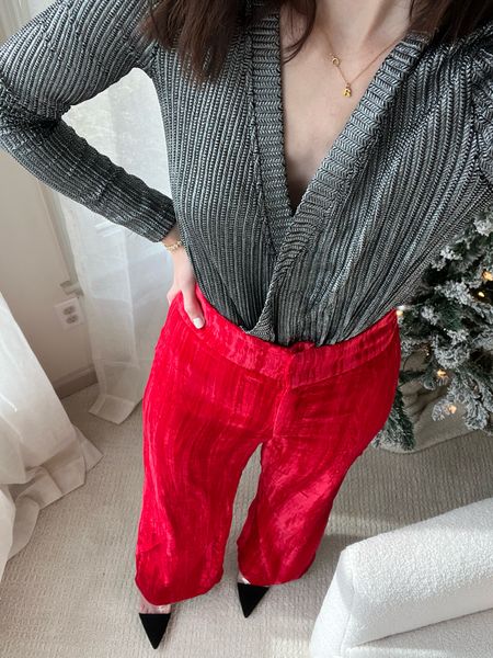 Holiday party outfit. 

Work Christmas party. Work holiday party. Christmas outfit. Christmas style. Red pants. Velvet pants. Red velvet. Lulus  

#LTKSeasonal #LTKstyletip #LTKHoliday