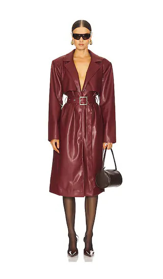 x REVOLVE Faux Leather Trench in Red | Revolve Clothing (Global)