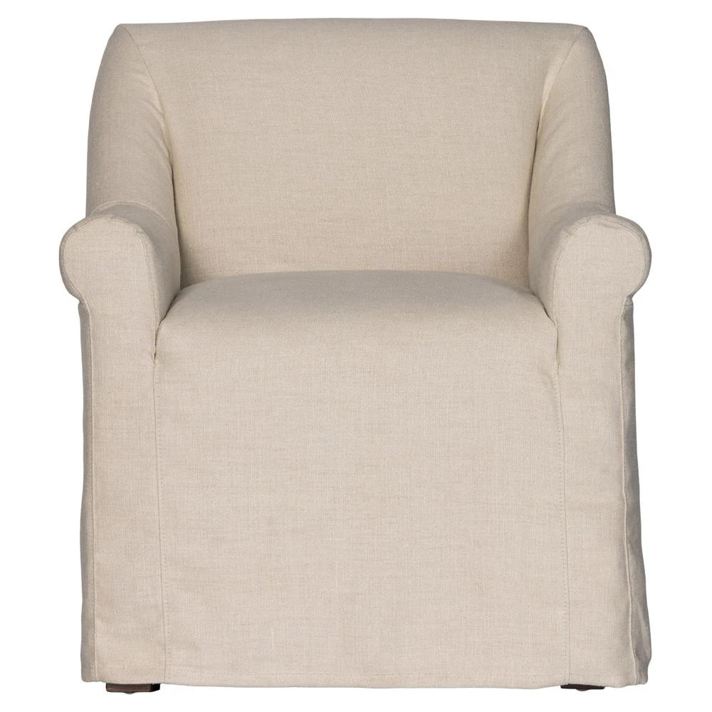 Fiona French Country Beige Upholstered Linen Slipcovered Dining Arm Chair | Kathy Kuo Home