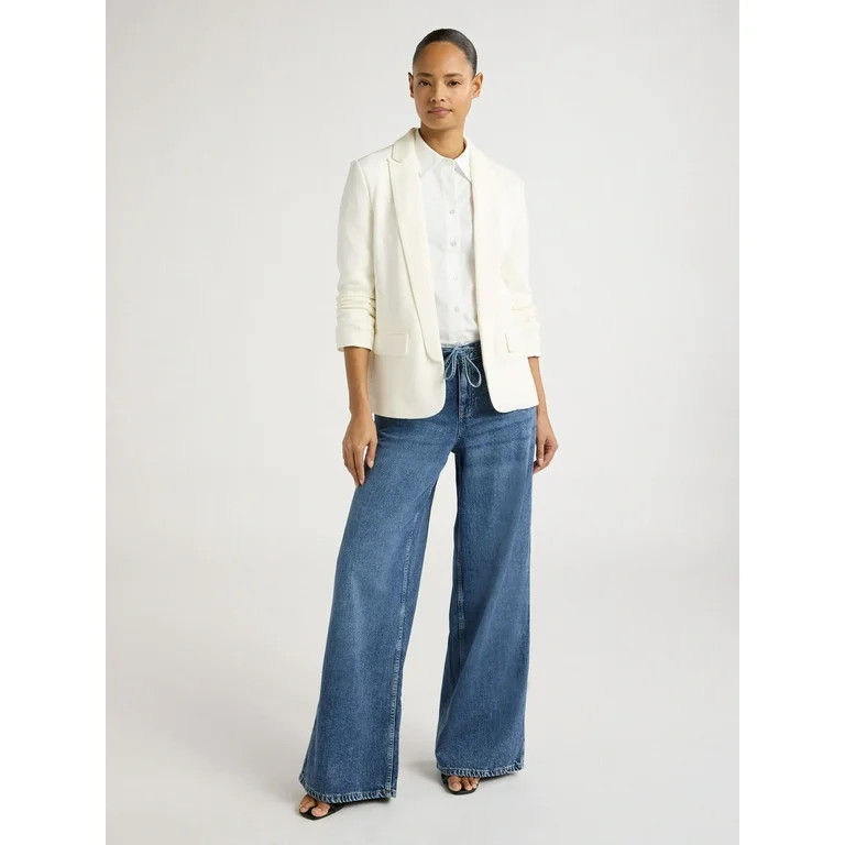 Scoop Women's and Women's Plus Relaxed Scuba Knit Stretch Blazer with Scrunch Sleeves, Sizes XS-4... | Walmart (US)