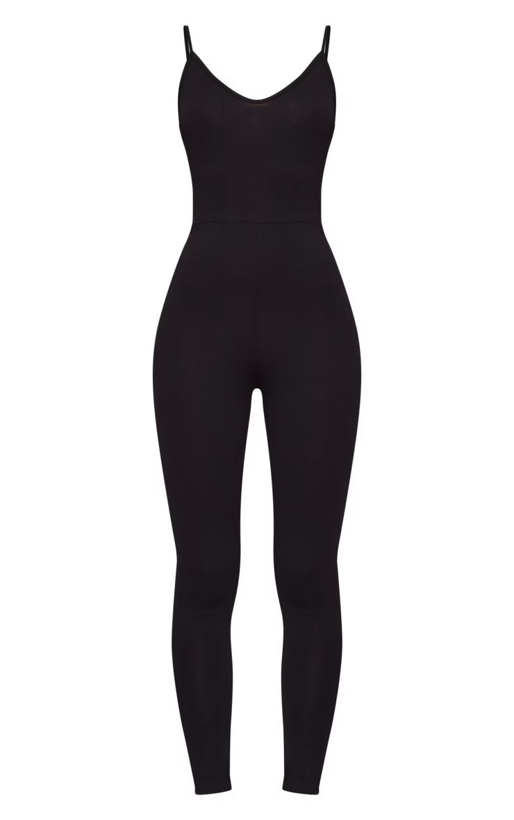 Black Basic Strappy Plunge Jumpsuit | PrettyLittleThing US