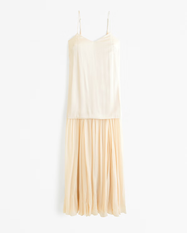 Women's Drop-Waist Mixed Fabric Maxi Dress | Women's Clearance | Abercrombie.com | Abercrombie & Fitch (US)