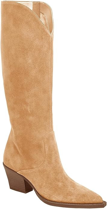 Coutgo Womens Wide Calf Cowboy Boots Suede Knee High Chunky Heel Pointed Toe Western Cowgirl Boot... | Amazon (US)