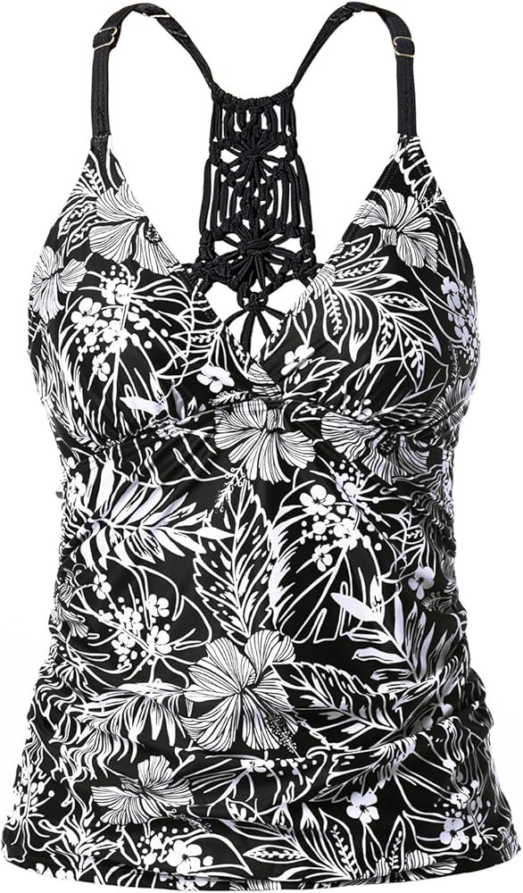 Holipick Tankini Top for Women V Neck Tummy Control Swim Top Ruched Bathing Suit Top Only No Bott... | Amazon (US)
