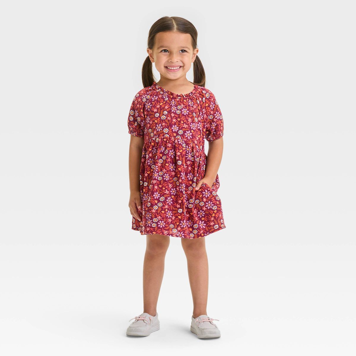 Toddler Girls' Short Sleeve Dress - Cat & Jack™ Burgundy | Target