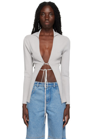 Gray Tie Front Cardigan | SSENSE