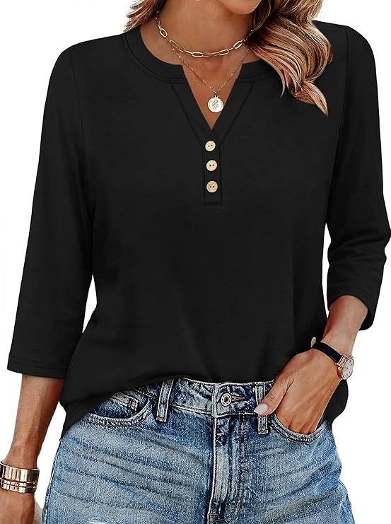 XIEERDUO 3/4 Length Sleeve Womens Tops Fashion Clothing V Neck T Shirts Dressy Blouses Business C... | Amazon (US)