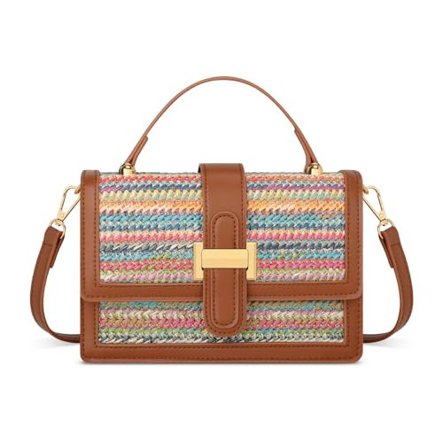 KKXIU Summer Straw Purse for Women - Beach Crossbody Bag Top Handle Woven Handbag Shoulder Clutch Vacation Bag (Rainbow) | Amazon (US)