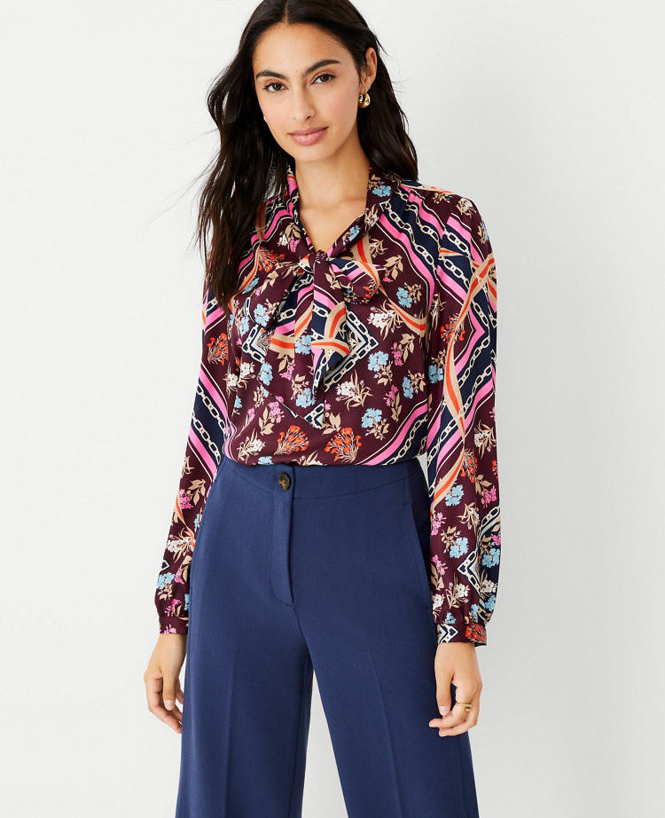 Floral Scarf Print Tie Neck Top | Ann Taylor (US)