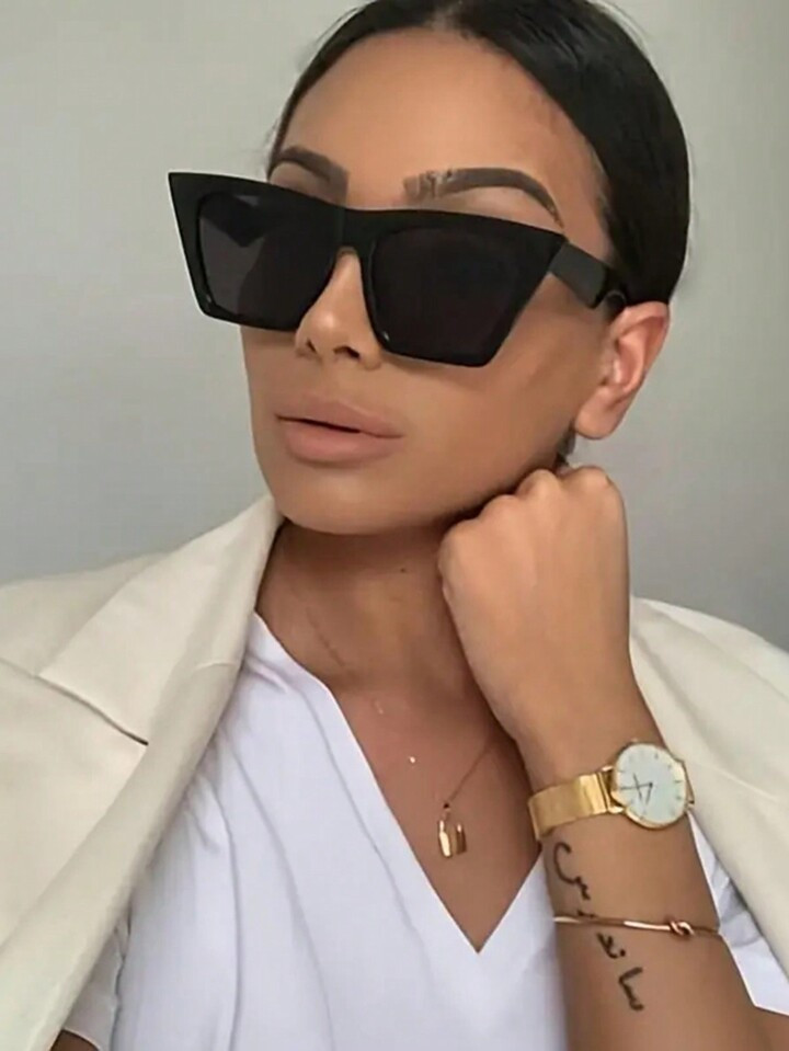 1pc Black Oversized Square Sunglasses Retro Vintage Fashion Street Style Shades For Women | SHEIN