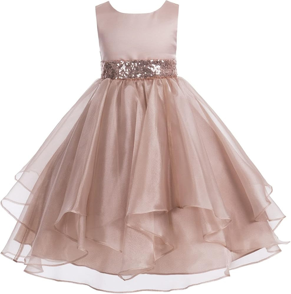 ekidsbridal Asymmetric Ruffled Organza Sequin Flower Girl Dress Toddler Girl Dresses | Amazon (US)