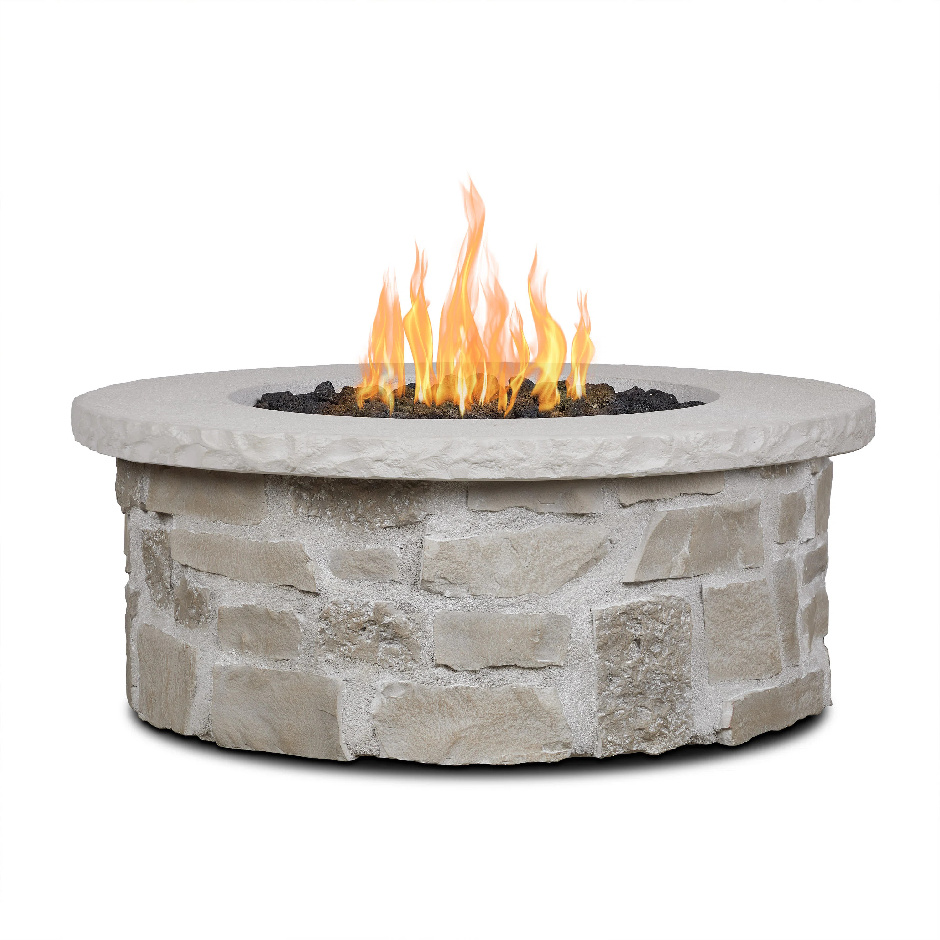Scottsdale 40" Round Stone Propane Fire Pit Table By Real Flame | Wayfair North America