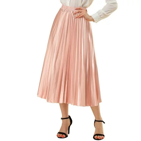 NOMADIC NOOK Women s Elastic Waist Metallic Shiny Accordion Pleated Skirt XS Pink | Walmart (US)