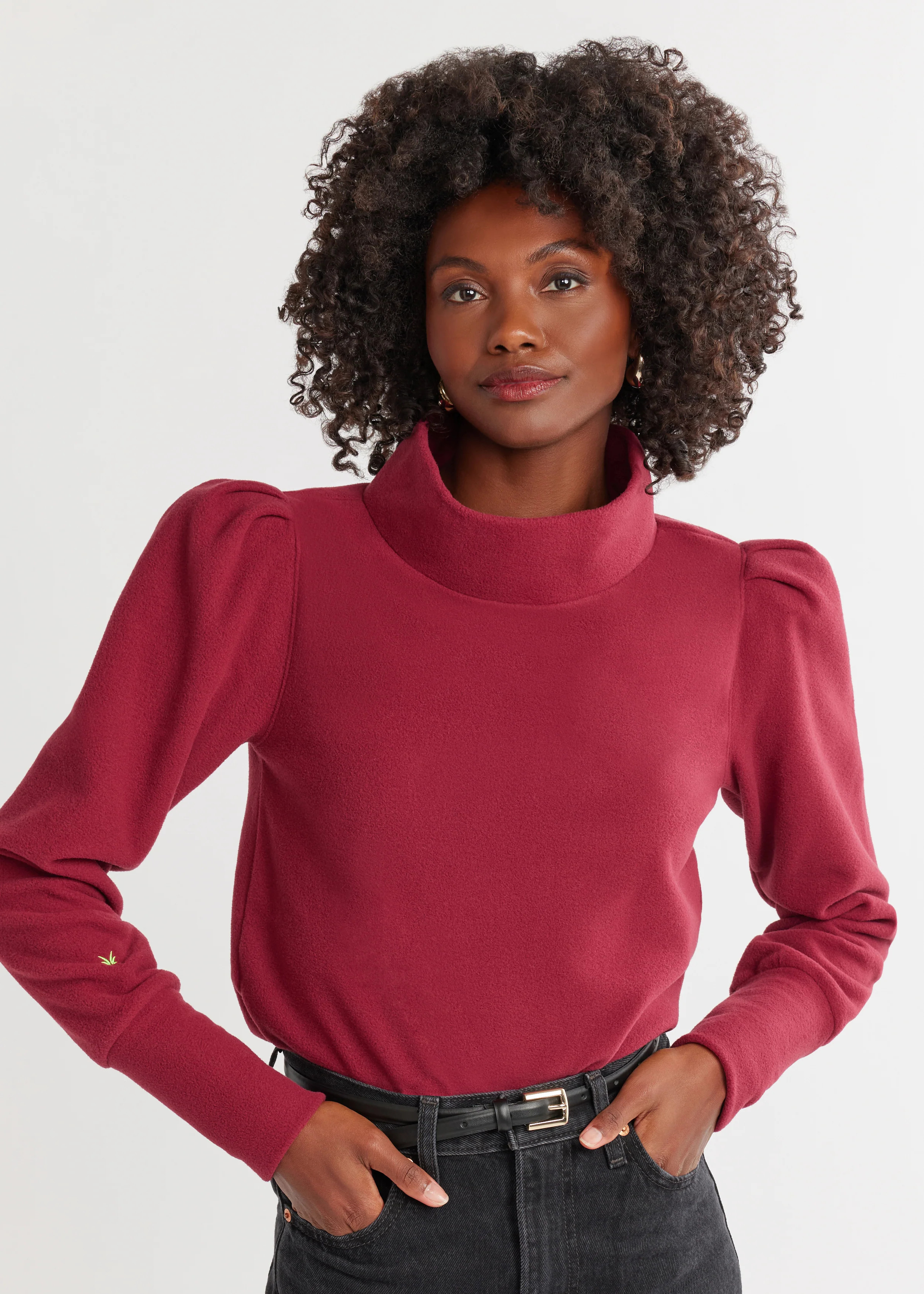 Palace Puff Sleeve Turtleneck in Vello Fleece (Burgundy) | Dudley Stephens
