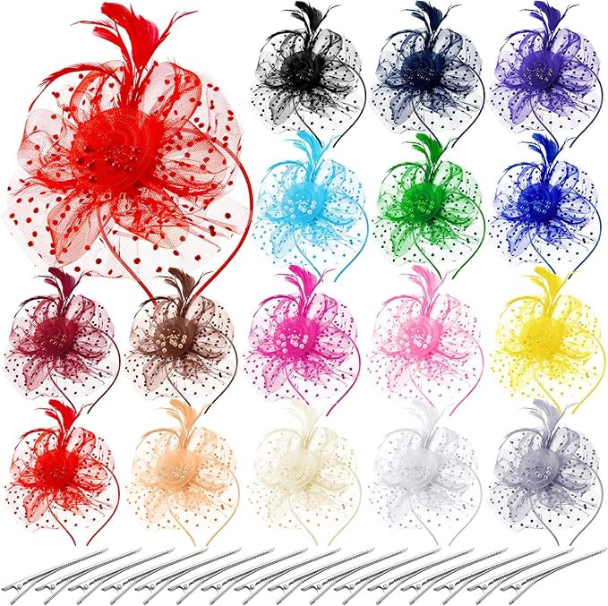 Tarpop 16 Pcs Fascinators Hat for Women Tea Party Hat Flower Mesh Fascinators Wedding Feather Hea... | Amazon (US)